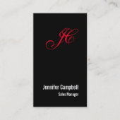 黒い赤い手書きモノグラム名ミニマル 名刺 (正面)