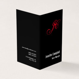 黒い赤い手書きモノグラム名ミニマル 名刺