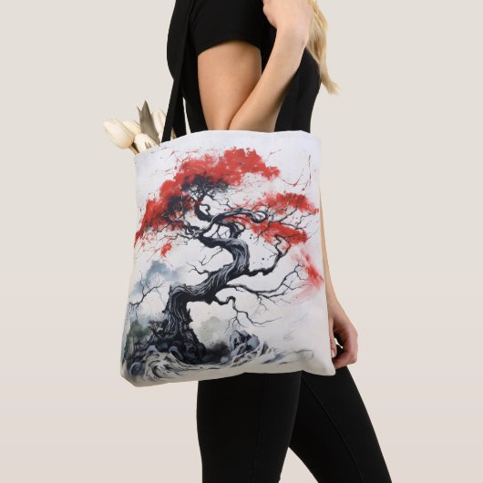 黒い赤い抽象芸術 トートバッグ (クローズアップ)