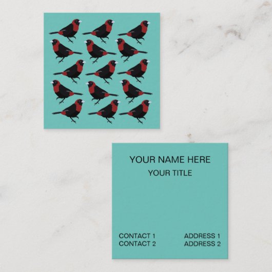 黒い赤い紅色の赤いタナガーバードソングバード スクエア名刺 (正面/裏面)