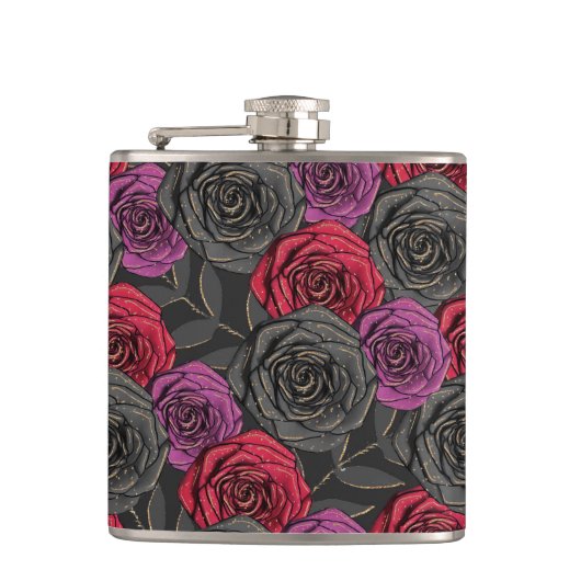黒い赤い紫のハロウィーンバラ フラスク (正面)