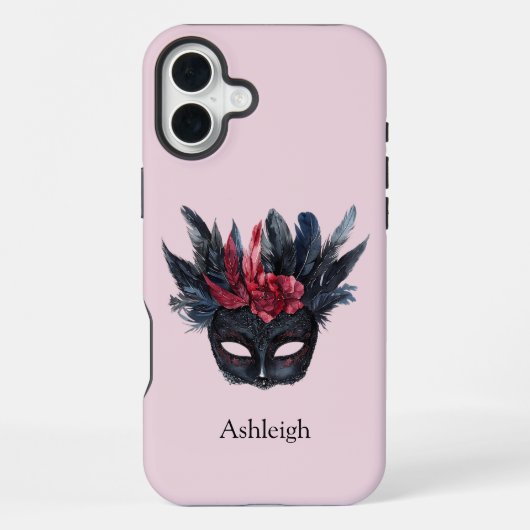 黒い赤い羽のマスク iPhoneケース (裏面)