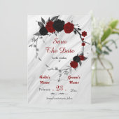 黒い赤い花グレイ葉ボタンリース セーブザデート (スタンド正面)