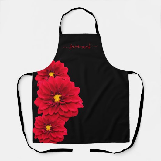 黒い赤い花模様名 エプロン (正面)