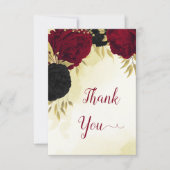 黒い赤い花葉結婚金ゴールド サンキューカード (正面)