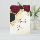 黒い赤い花葉結婚金ゴールド サンキューカード (スタンド正面)