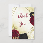黒い赤い花葉結婚金ゴールド サンキューカード (正面)