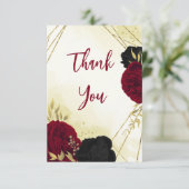 黒い赤い花葉結婚金ゴールド サンキューカード (スタンド正面)