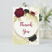 黒い赤い花葉結婚金ゴールド サンキューカード (スタンド正面)