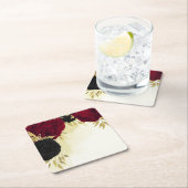 黒い赤い花葉結婚金ゴールド スクエアペーパーコースター (インサイチュ)