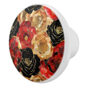 黒い赤い金ゴールドの花 セラミックノブ (右)