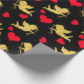 黒い赤い金ゴールドハートパターンかわいいバレンタインデー ラッピングペーパー (角)