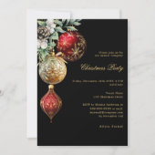 黒い赤い金ゴールドバウブルビジネスクリスマスパーティー 招待状 (正面)
