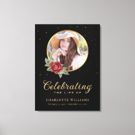 黒い赤い金ゴールドフローラ葬式ウェルカムサイン キャンバスプリント