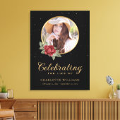 黒い赤い金ゴールドフローラ葬式ウェルカムサイン キャンバスプリント (インサイチュ (リビング))