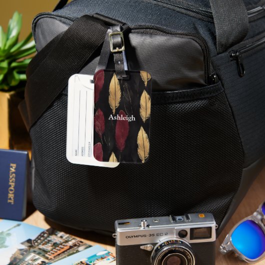 黒い赤い金ゴールド ラゲッジタグ (正面&裏面)