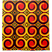 黒い赤い黄色の抽象芸術渦巻きパターン シャワーカーテン (正面)