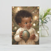 黒い赤ちゃんの魅了されたクリスマスのまなざし シーズンカード (スタンド正面)