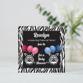 黒い赤ちゃんシャワーのゼブラ兄弟双子 招待状 (スタンド正面)