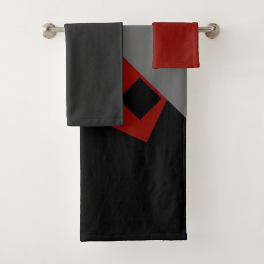 黒い赤と灰色の幾何学的 バスタオルセット (インサイチュ)