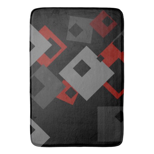 黒い赤と灰色の幾何学的 バスマット (正面縦)