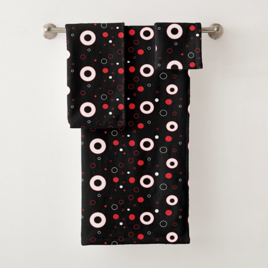 黒い赤と白の泡水玉模様タオルセット バスタオルセット (インサイチュ)