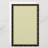 黒い赤と緑のスノーフレークのパターン 便箋 (正面/裏面)