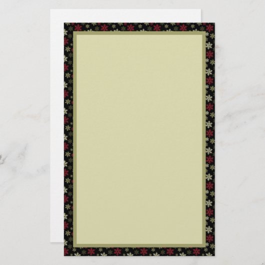 黒い赤と緑のスノーフレークのパターン 便箋 (正面/裏面)