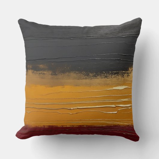 黒い赤と黄色のテクスチャ付きストライプテクスチャ クッション (正面)