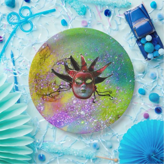 黒い赤のジェスターマスクYELLOW VIOLET仮装 ペーパープレート (パーティー)