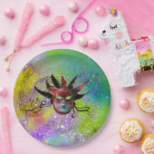 黒い赤のジェスターマスクYELLOW VIOLET仮装 ペーパープレート (パーティー)