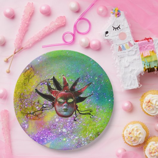 黒い赤のジェスターマスクYELLOW VIOLET仮装 ペーパープレート (パーティー)