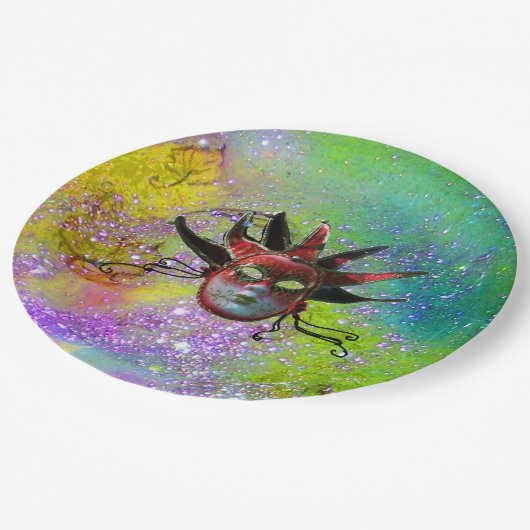 黒い赤のジェスターマスクYELLOW VIOLET仮装 ペーパープレート (アングル)