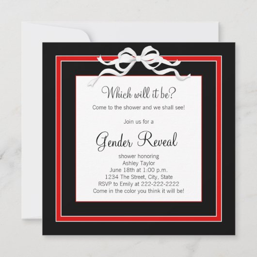 黒い赤のジェンダーが赤ちゃんのシャワーを明らかにする 招待状 (裏面)