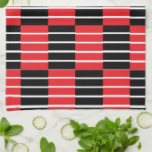 黒い赤のチェックとストライプパターン キッチンタオル (折り畳み)