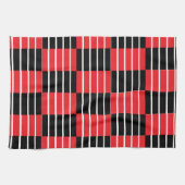 黒い赤のチェックとストライプパターン キッチンタオル (横)