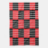 黒い赤のチェックとストライプパターン キッチンタオル (縦)