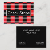 黒い赤のチェックとストライプパターン 名刺 (正面/裏面)