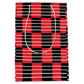 黒い赤のチェックとストライプ ミディアムペーパーバッグ (正面)