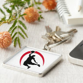 黒い赤のバスケットボールプレイヤロゴ キーホルダー (側面)