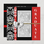 黒い赤の卒業ダマスクテンプレートPERSONALIZE 招待状 (正面/裏面)