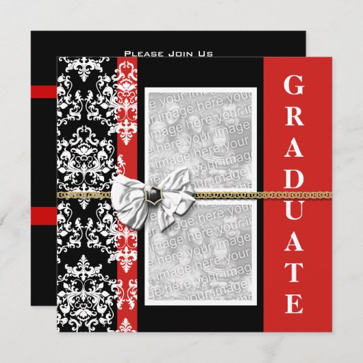 黒い赤の卒業ダマスクテンプレートPERSONALIZE 招待状 (正面/裏面)