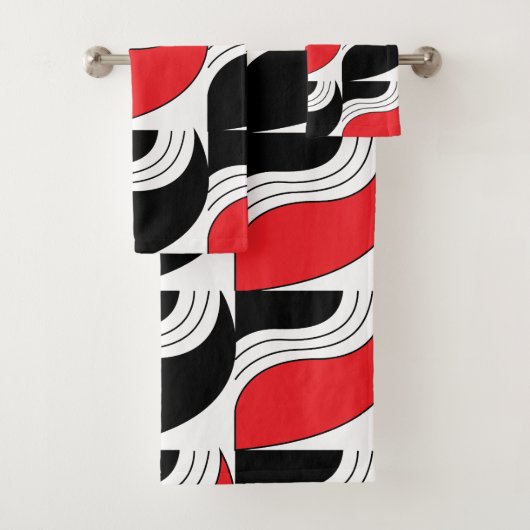 黒い赤の幾何モダンパターン バスタオルセット (インサイチュ)