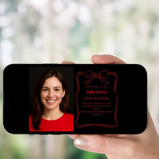 黒い赤の手を引いた弓の写真の誕生日 招待状