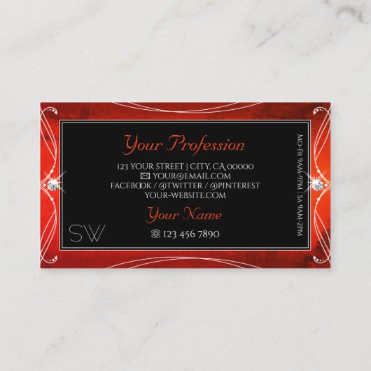 黒い赤の斜角の輝華美く宝石のイニシャル 名刺 (裏面)