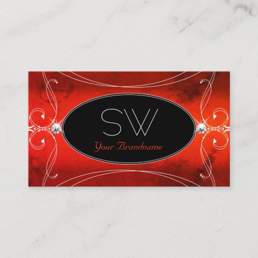 黒い赤の斜角の輝華美く宝石のイニシャル 名刺 (正面)