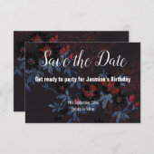 黒い赤の白いさくらんぼの花の日付を保存 出欠カード (正面/裏面)