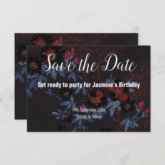 黒い赤の白いさくらんぼの花の日付を保存 出欠カード (正面/裏面)