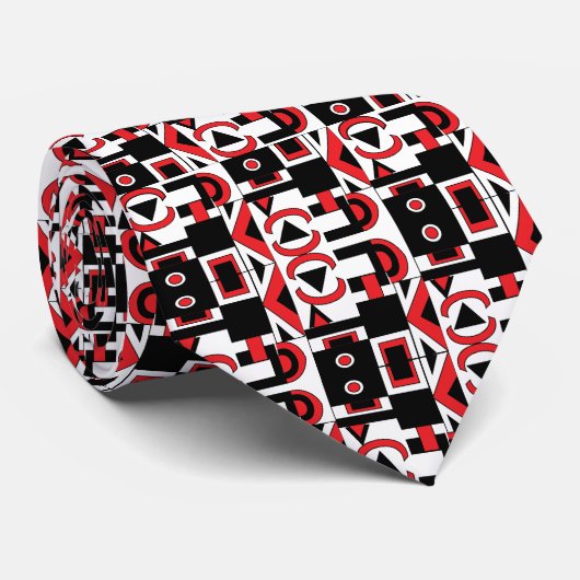 黒い赤の白い抽象芸術幾何学的パタモダンーン ネクタイ (ロール)