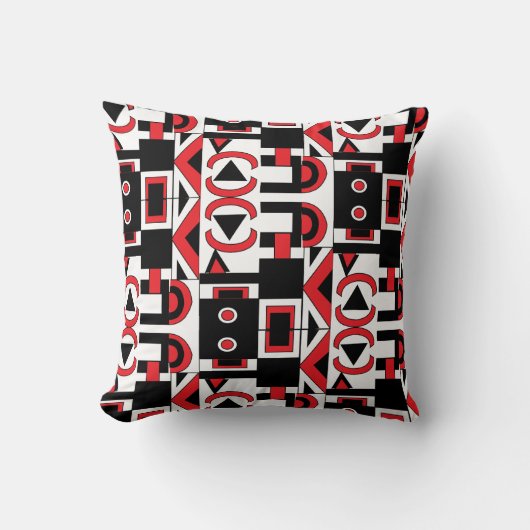 黒い赤の白い抽象芸術幾何学的パターン クッション (正面)